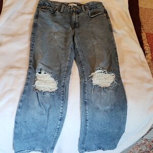 Good American Relaxed Blue Jeans with Vintage Distressing